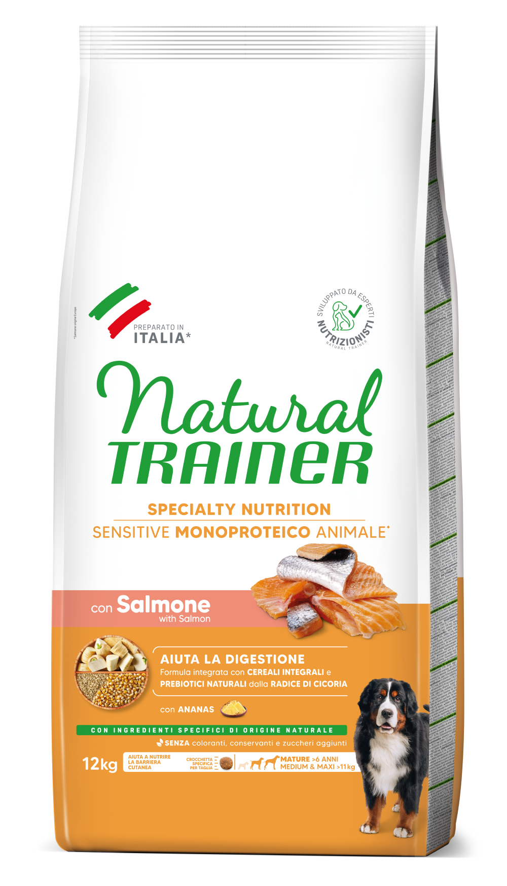 SPECIALTY NUTRITION SENSITIVE MONOPROTEICO ANIMALE NO GLUTEN MEDIUM&MAXI MATURE WITH SALMON AND WHOLE CEREALS