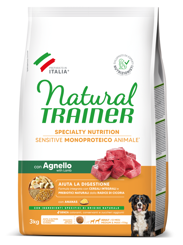 SPECIALTY NUTRITION SENSITIVE MONOPROTEICO ANIMALE NO GLUTEN MEDIUM&MAXI ADULT CON AGNELLO E CEREALI INTEGRALI