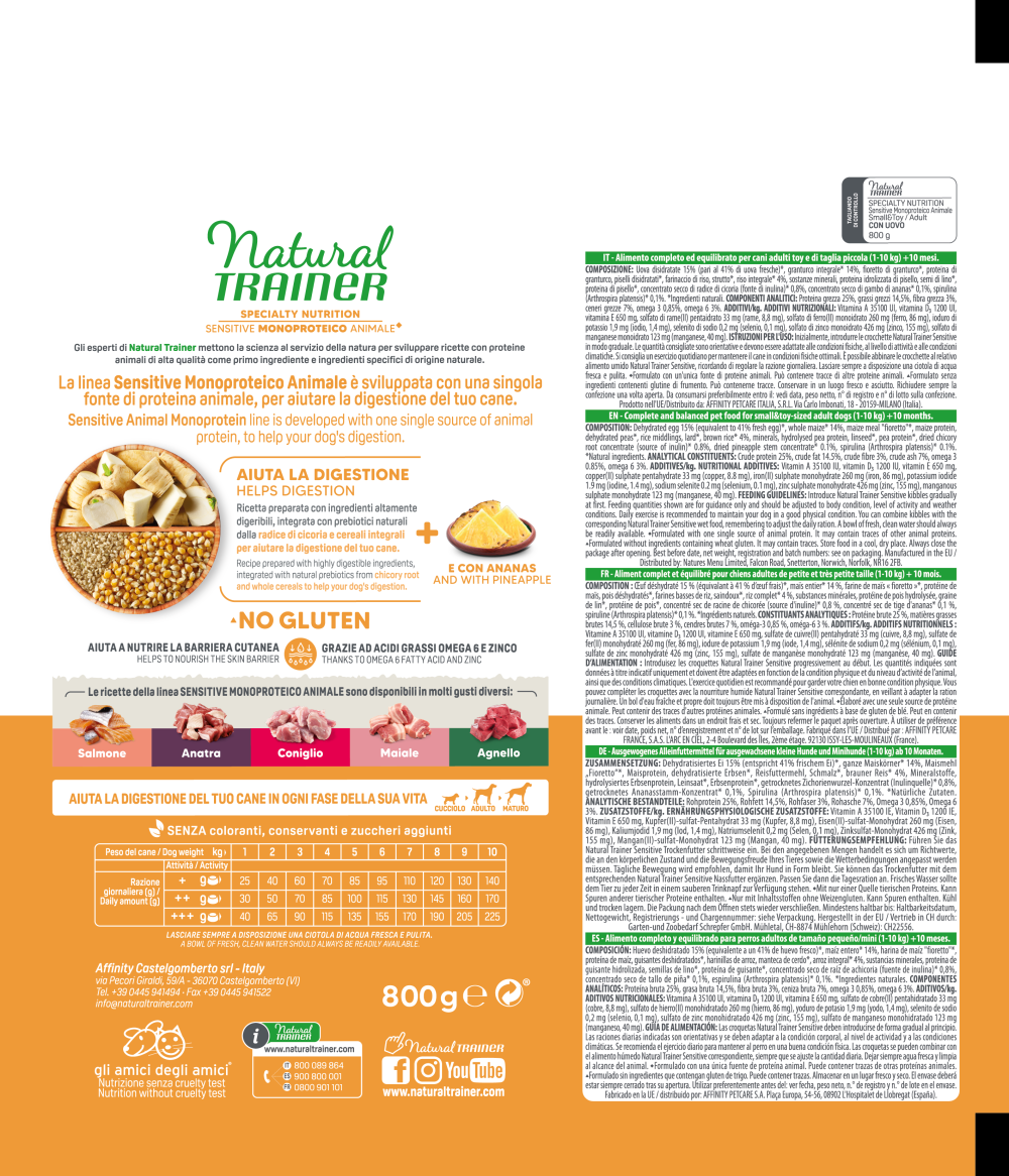 SPECIALTY NUTRITION SENSITIVE MONOPROTEICO ANIMALE NO GLUTEN SMALL&TOY ADULT WITH EGG AND WHOLE CEREALS