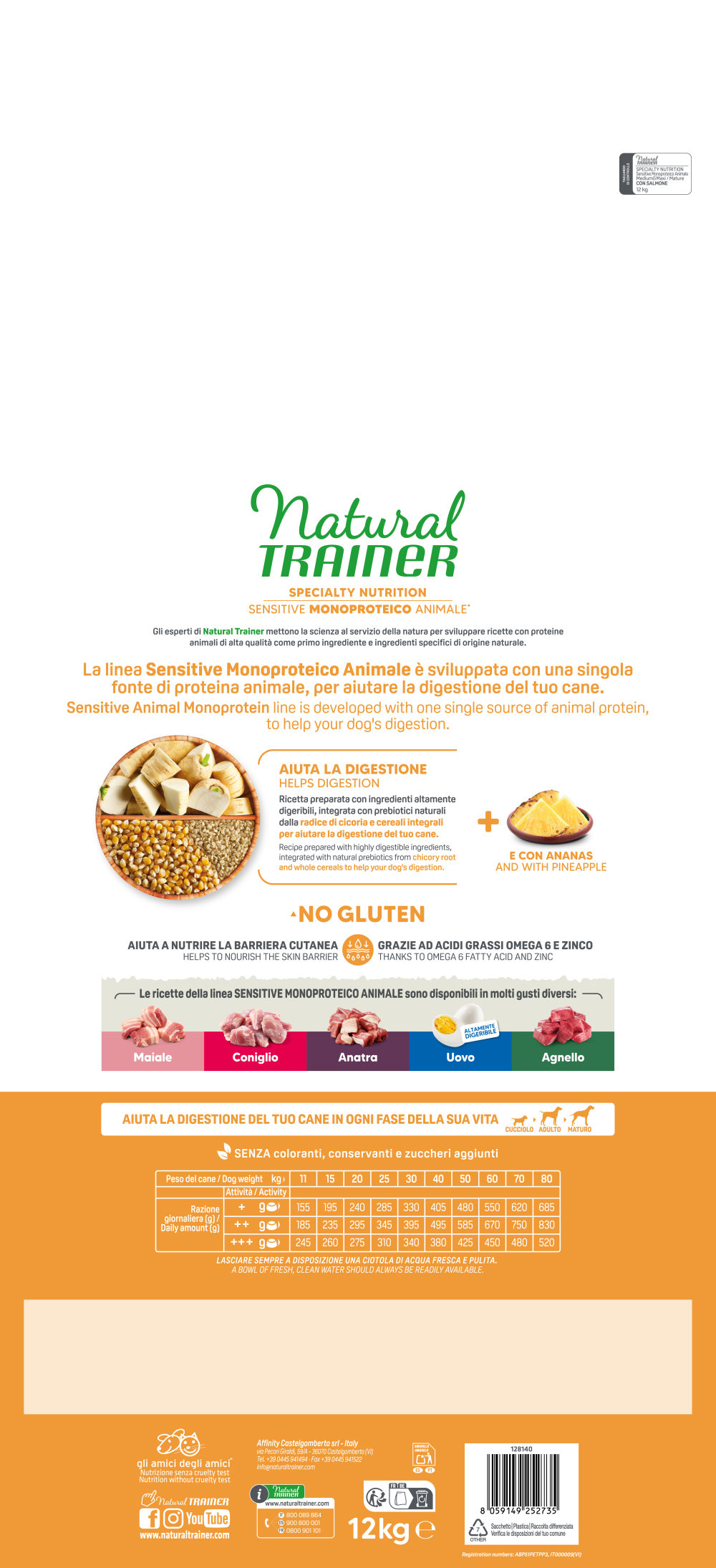 SPECIALTY NUTRITION SENSITIVE MONOPROTEICO ANIMALE NO GLUTEN MEDIUM&MAXI MATURE WITH SALMON AND WHOLE CEREALS
