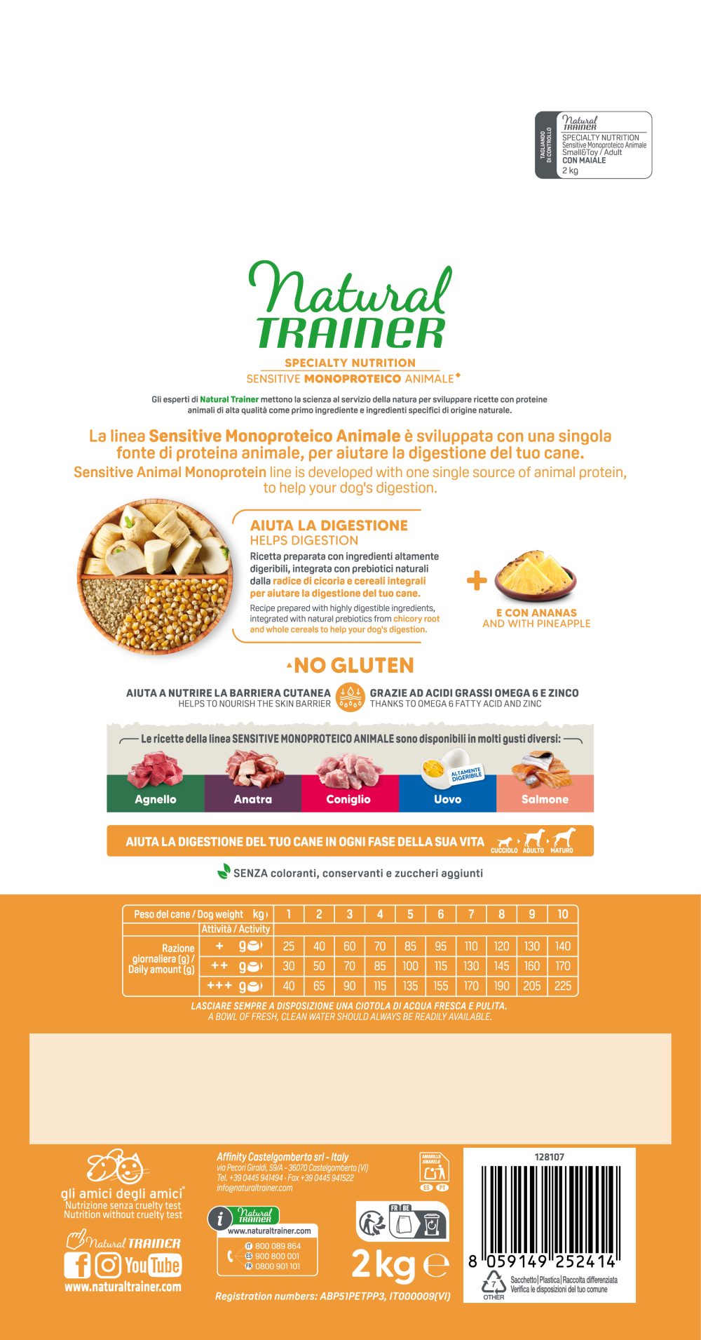 SPECIALTY NUTRITION SENSITIVE MONOPROTEICO ANIMALE NO GLUTEN SMALL&TOY ADULT WITH PORK AND WHOLE CEREALS