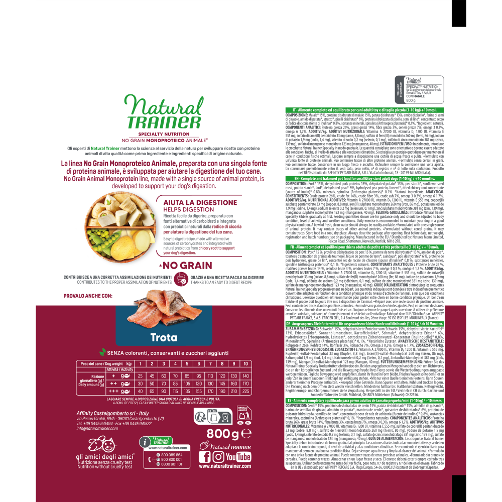 SPECIALTY NUTRITION NO GRAIN MONOPROTEICO ANIMALE SMALL&TOY ADULT WITH PORK