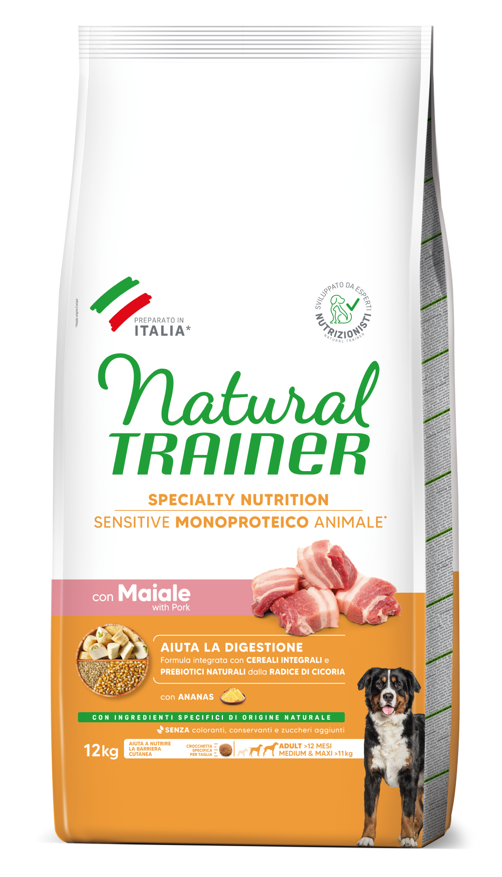SPECIALTY NUTRITION SENSITIVE MONOPROTEICO ANIMALE NO GLUTEN MEDIUM&MAXI ADULT WITH PORK AND WHOLE CEREALS