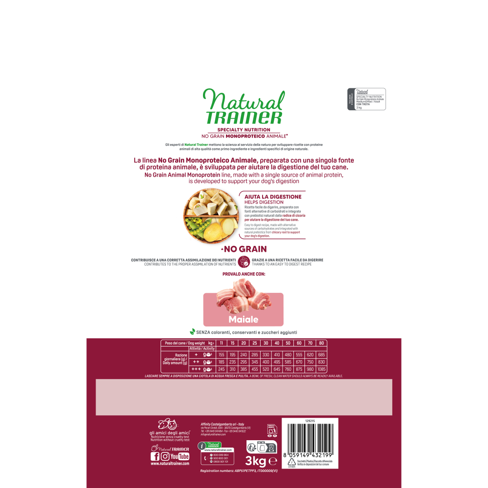 SPECIALTY NUTRITION NO GRAIN MONOPROTEICO ANIMALE ADULT WITH TROUT