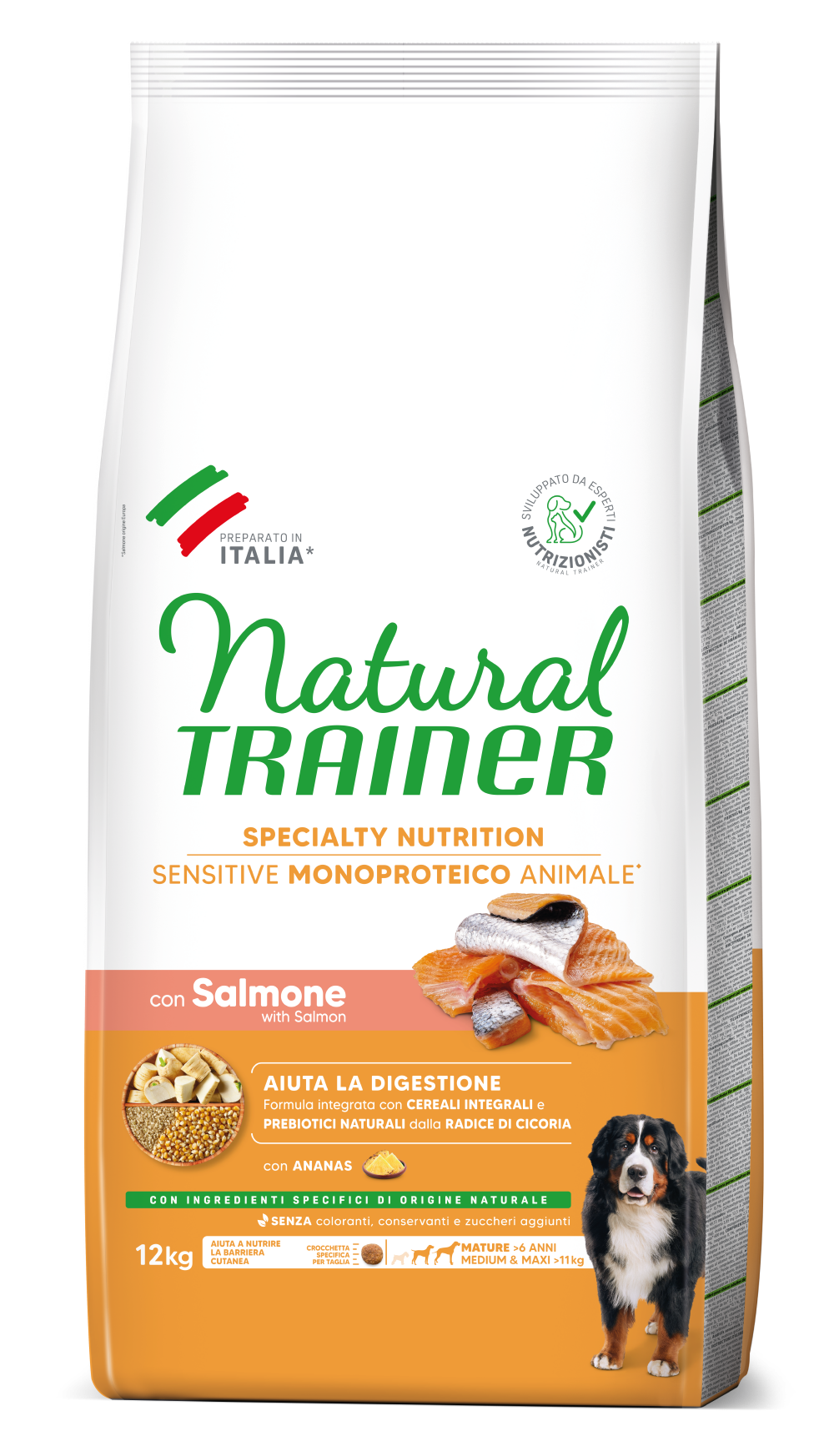 SPECIALTY NUTRITION SENSITIVE MONOPROTEICO ANIMALE NO GLUTEN MEDIUM&MAXI MATURE WITH SALMON AND WHOLE CEREALS