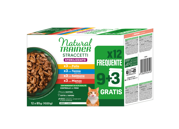 STRACCETTI STERILISED MULTIPACK X12 WITH CHICKEN, SALMON, TUNA AND BEEF