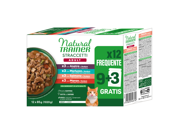 STRACCETTI ADULT MULTIPACK X12 WITH DUCK, CODFISH, SALMON AND BEEF