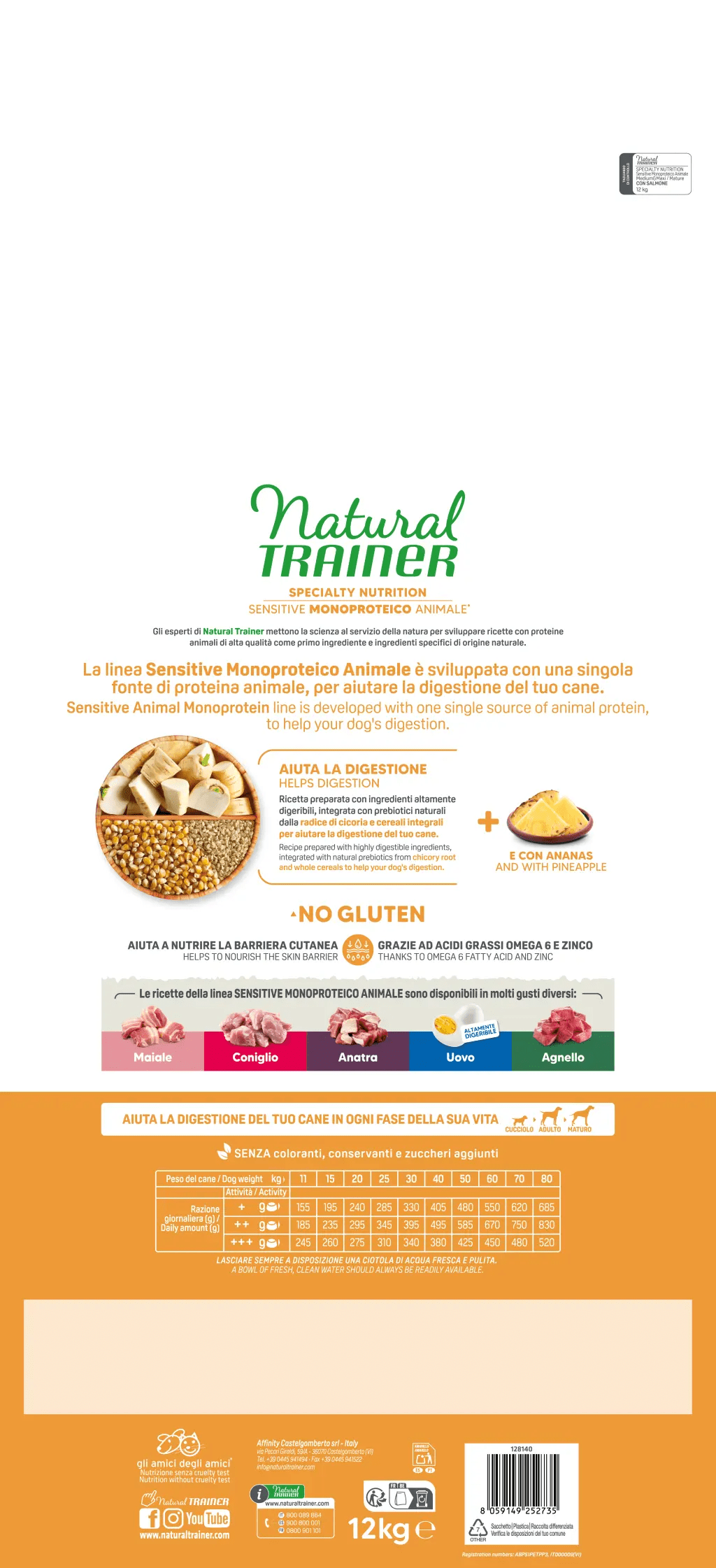 SPECIALTY NUTRITION SENSITIVE MONOPROTEICO ANIMALE NO GLUTEN MEDIUM&MAXI MATURE WITH SALMON AND WHOLE CEREALS