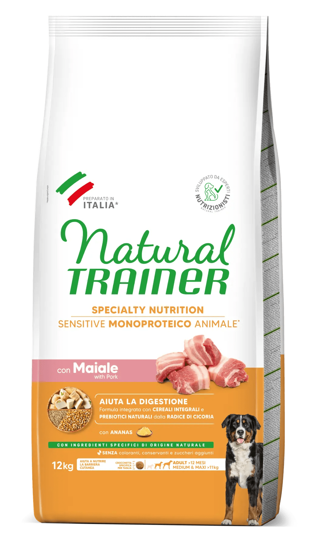 SPECIALTY NUTRITION SENSITIVE MONOPROTEICO ANIMALE NO GLUTEN MEDIUM&MAXI ADULT WITH PORK AND WHOLE CEREALS