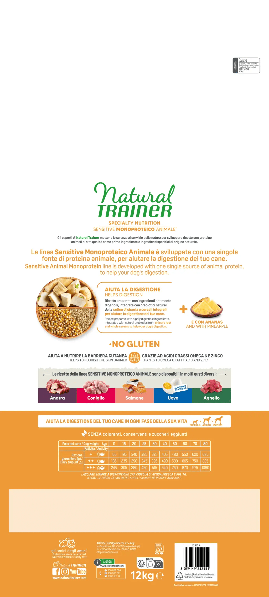 SPECIALTY NUTRITION SENSITIVE MONOPROTEICO ANIMALE NO GLUTEN MEDIUM&MAXI ADULT WITH PORK AND WHOLE CEREALS